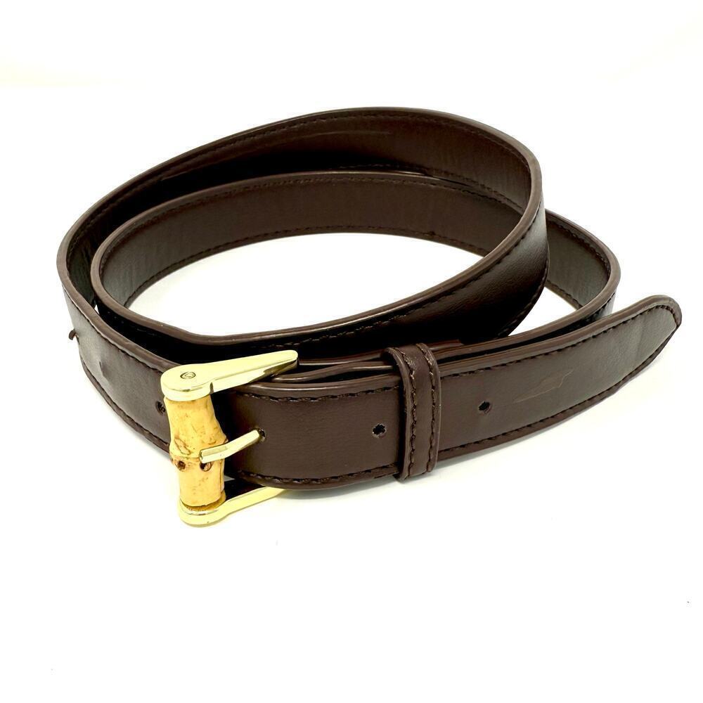 Faux Brown Leather Belt Gold and Bamboo Buckle Women's VGUC